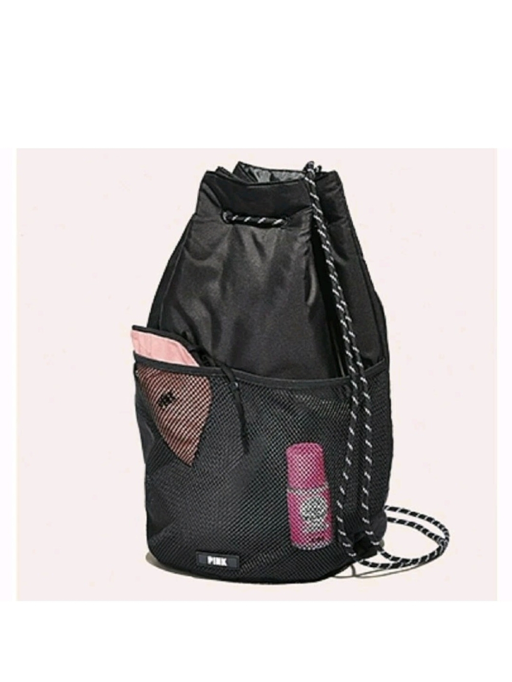 PINK Victoria's Secret Black Mesh Drawstring Backpack